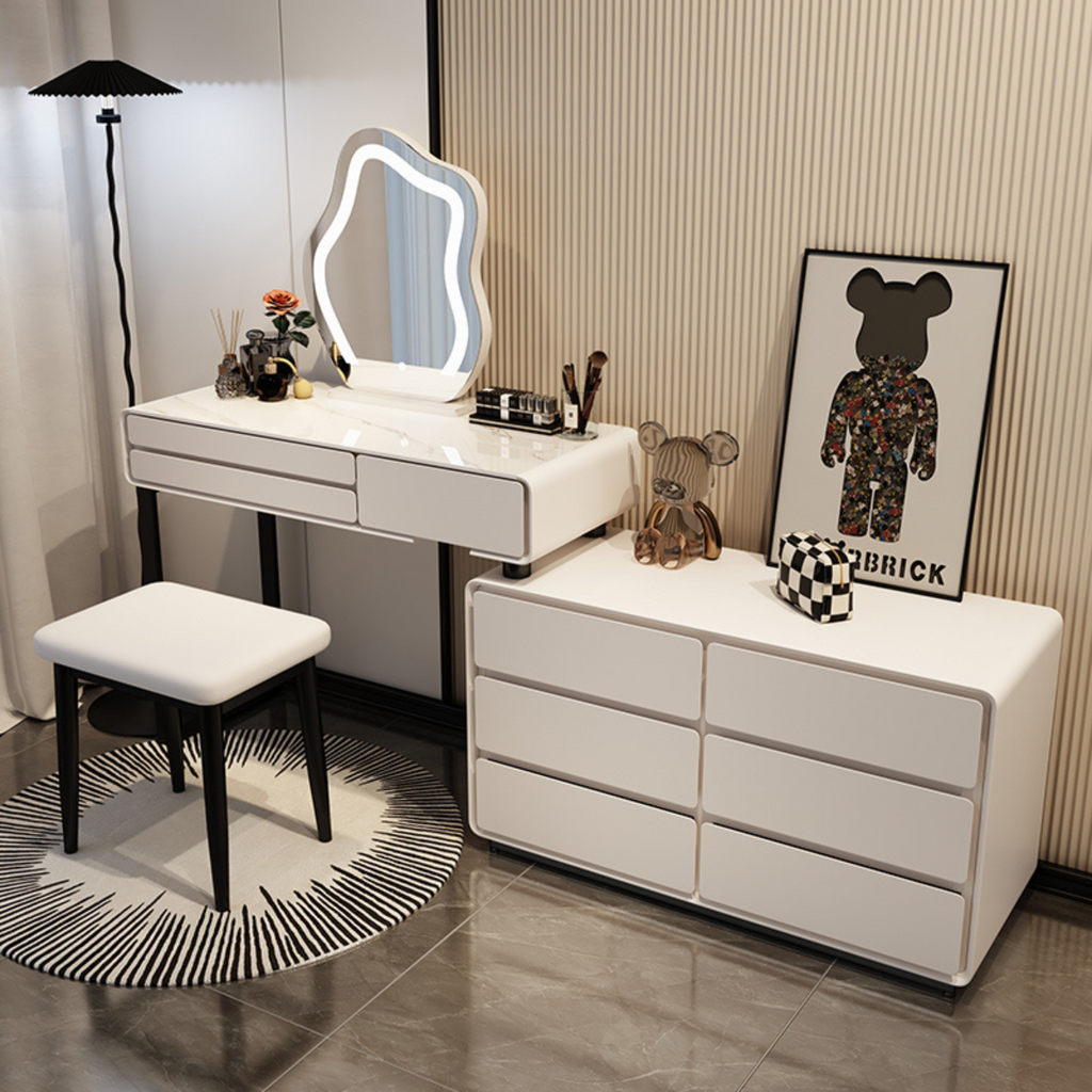 שידת איפור מעוצבת עם יחידת מגירות כולל כסא ומראה דגם לאס וגאס