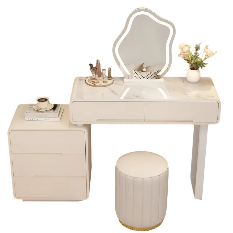 שידת איפור לבנה ויוקרתית עם שידת צד כולל כסא ומראה דגם ליברפול