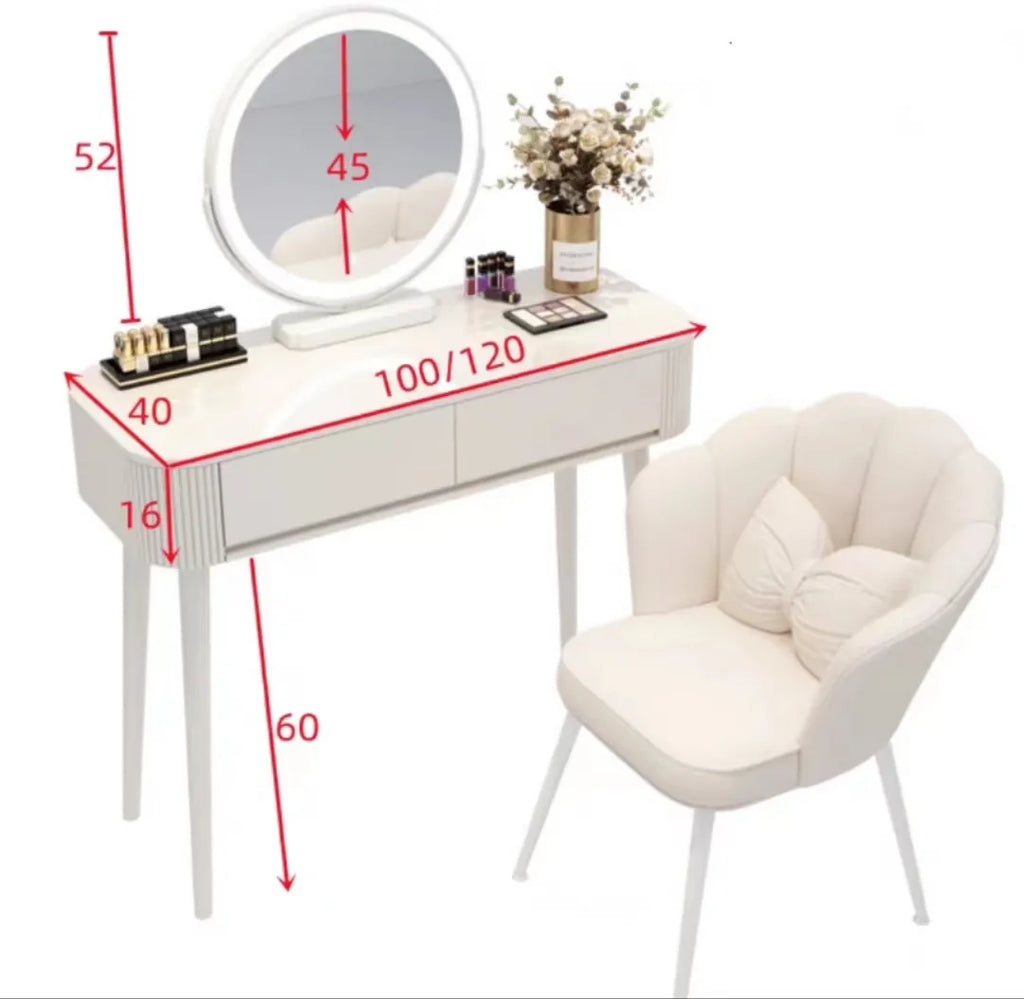 שידת איפור לבנה יוקרתית כולל כסא ומראה דגם סקיי