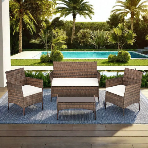 פינת ישיבה למרפסת בצבע חום דגם שיקגו