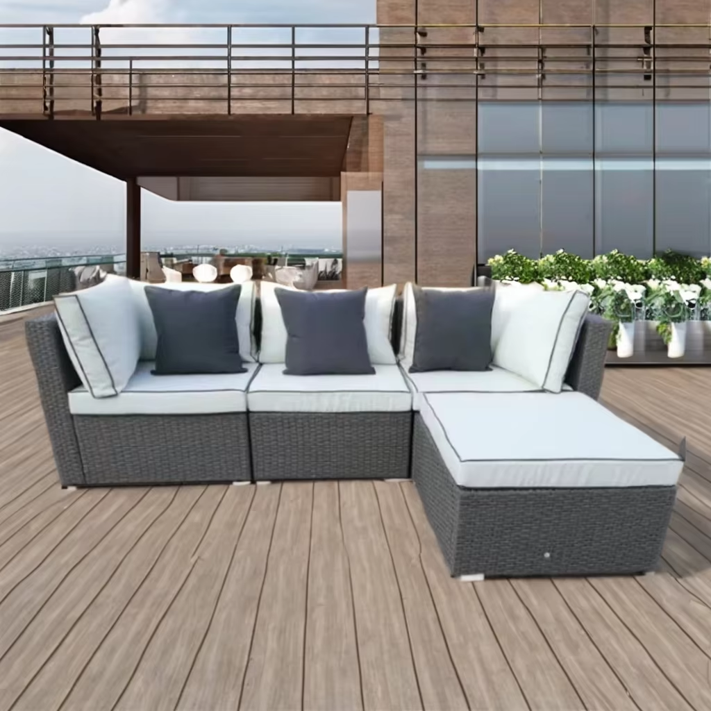 מערכת ישיבה מודולרית עם שזלונג לגינה\למרפסת בצבע אפור דגם סלבדור