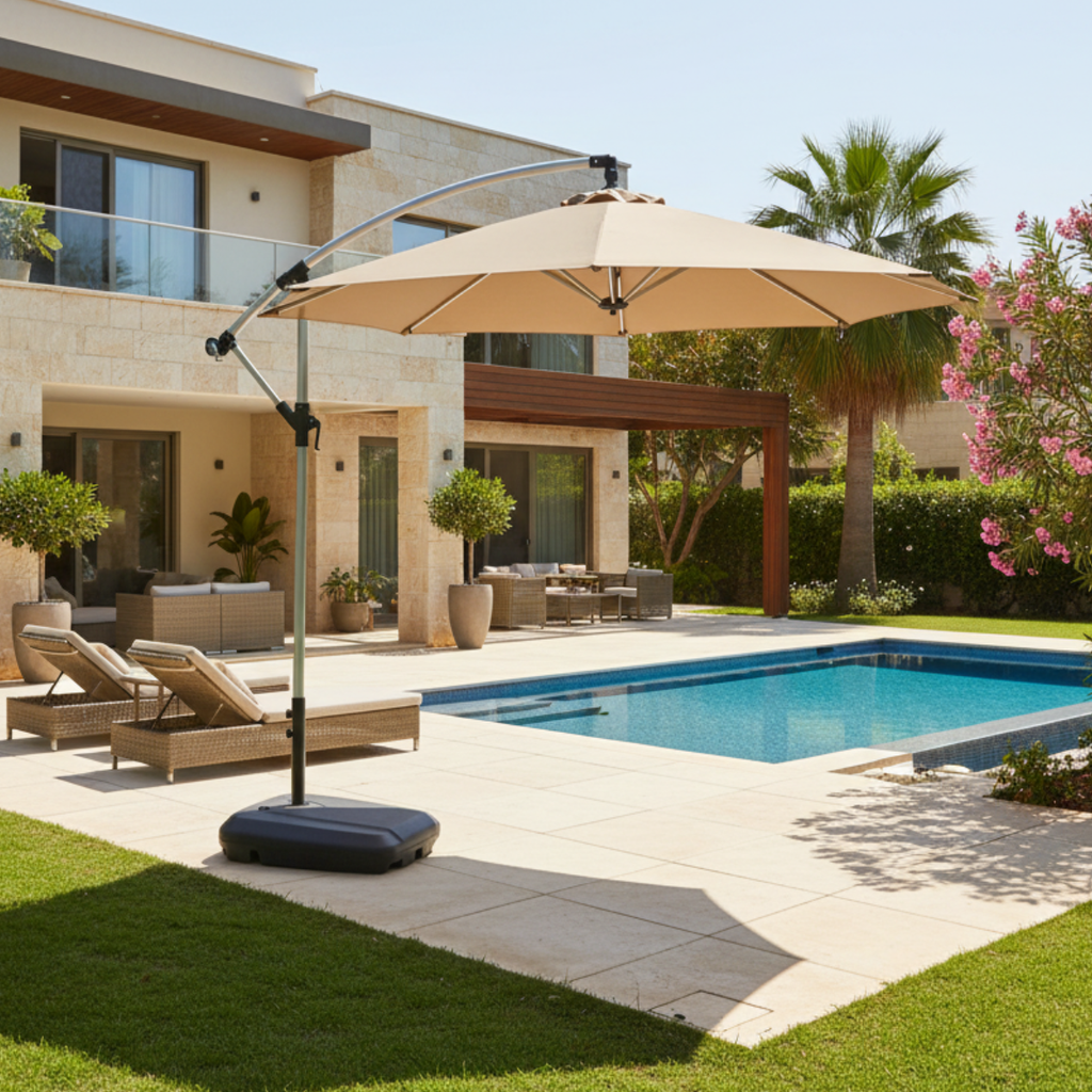 שמשיית צד איכותית ומחוזקת מאלומיניום קוטר 3 מטר לגינה ולמרפסת - כולל בסיס