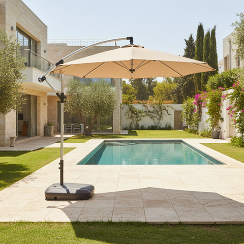 שמשיית צד איכותית ומחוזקת מאלומיניום קוטר 3 מטר לגינה ולמרפסת - כולל בסיס