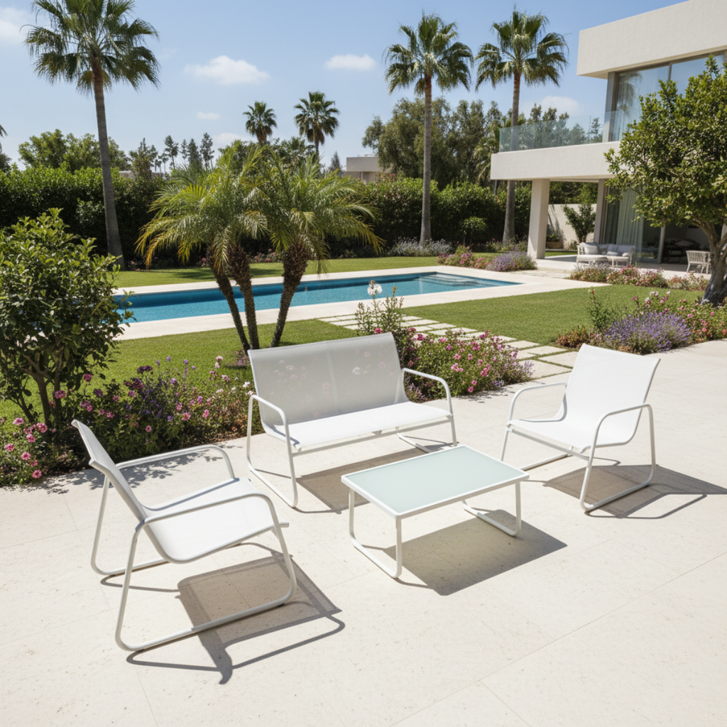 פינת ישיבה למרפסת בעיצוב מודרני לבנה דגם מילאנו