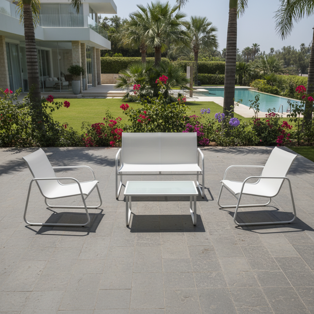 פינת ישיבה למרפסת בעיצוב מודרני לבנה דגם מילאנו