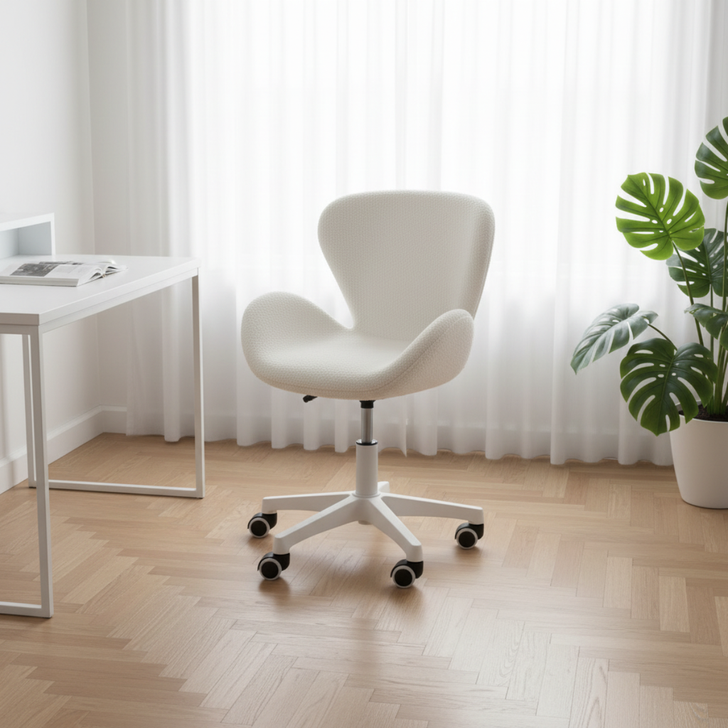 כסא בוקלה עם גלגלים בעיצוב ייחודי בצבע לבן דגם לונדון