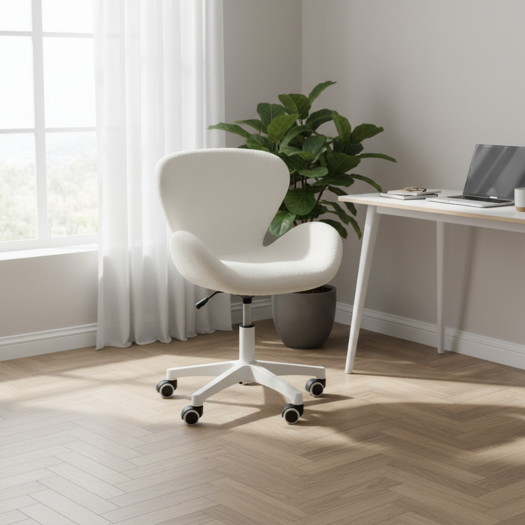 כסא בוקלה עם גלגלים בעיצוב ייחודי בצבע לבן דגם לונדון