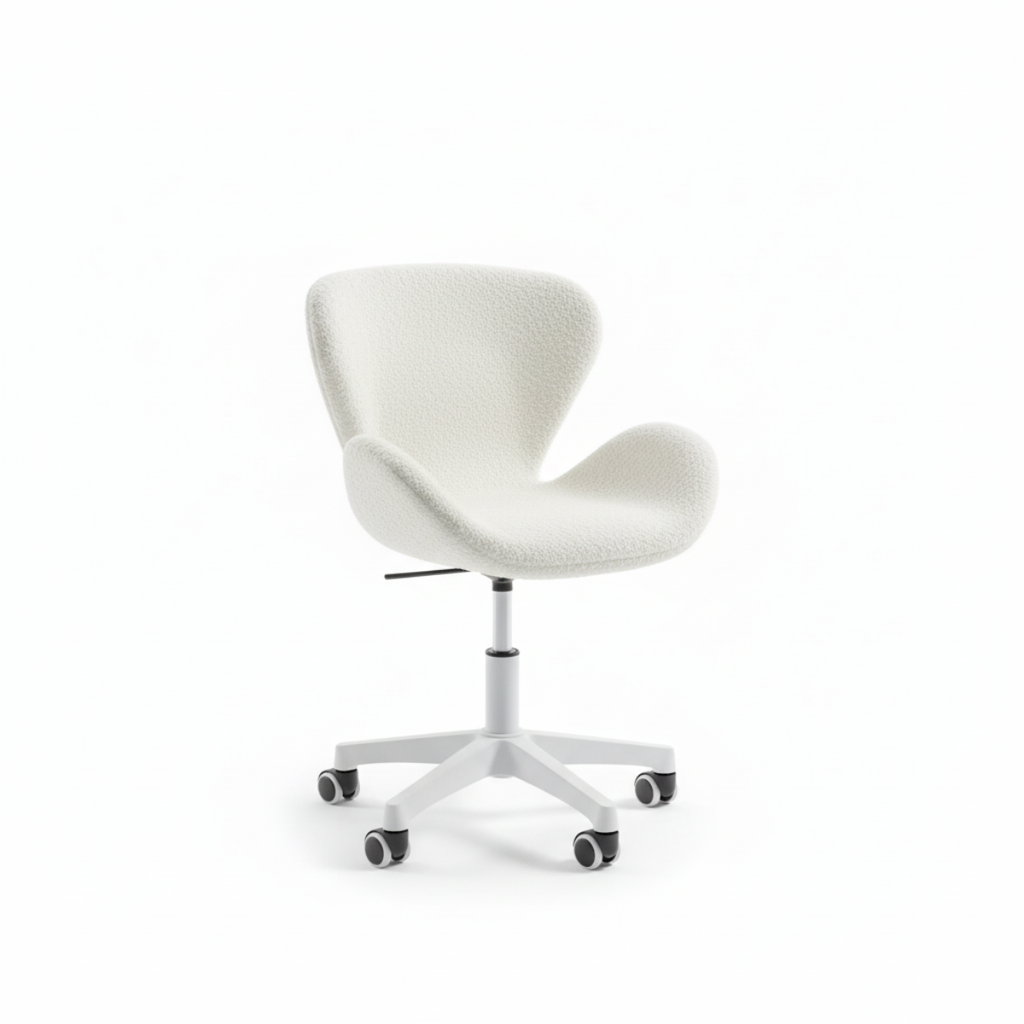 כסא בוקלה עם גלגלים בעיצוב ייחודי בצבע לבן דגם לונדון