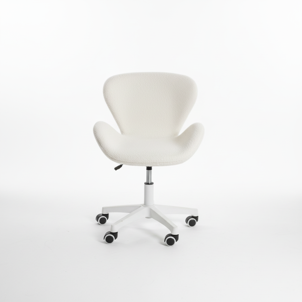 כסא בוקלה עם גלגלים בעיצוב ייחודי בצבע לבן דגם לונדון