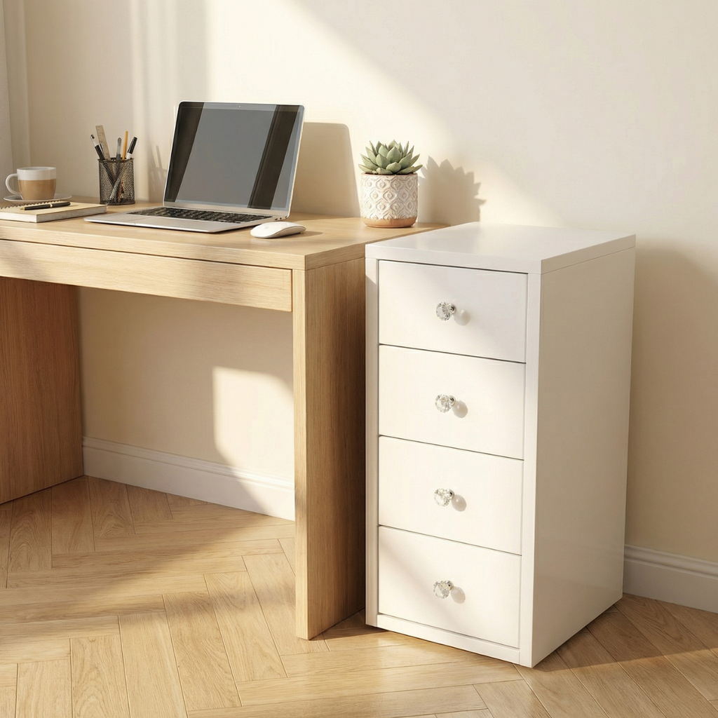 יחידת מגירות אחסון מעוצבת בצבע לבן