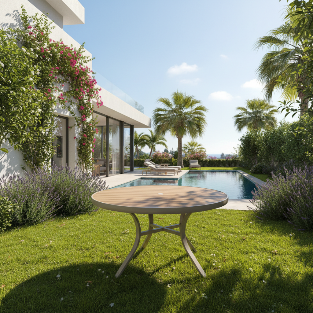 שולחן אלומיניום עגול איכותי לגינה ולמרפסת קוטר 130 ס