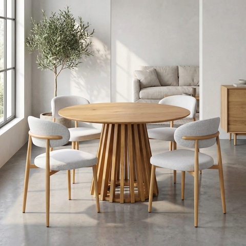 סט פינת אוכל - שולחן דגם סנטוריני ו 4 כסאות בצבע עץ אלון דגם רויאל