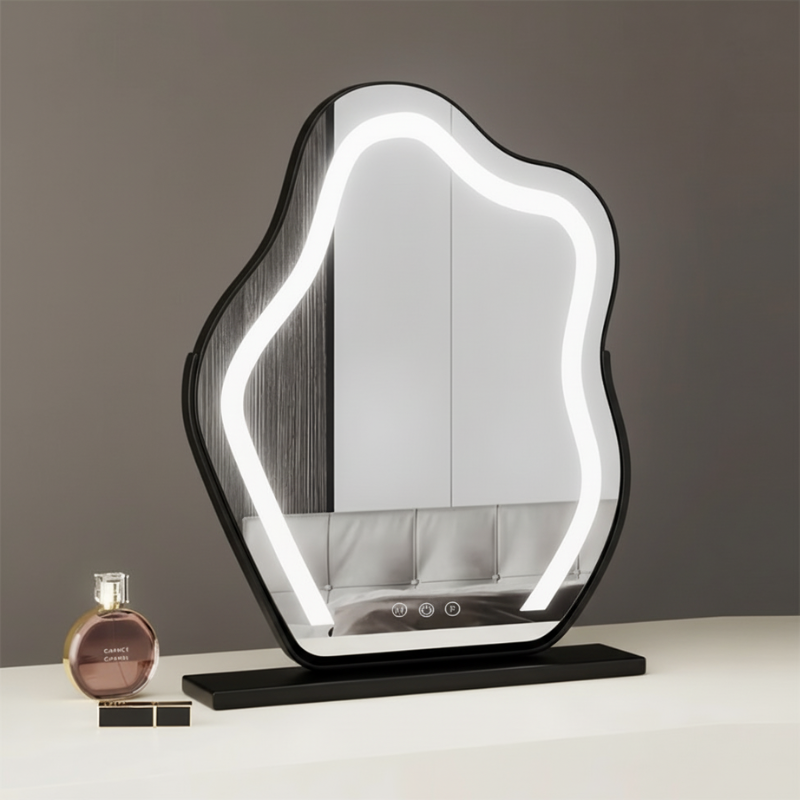 מראת לד שולחנית בצורת ענן לשידת איפור בצבע שחור\לבן