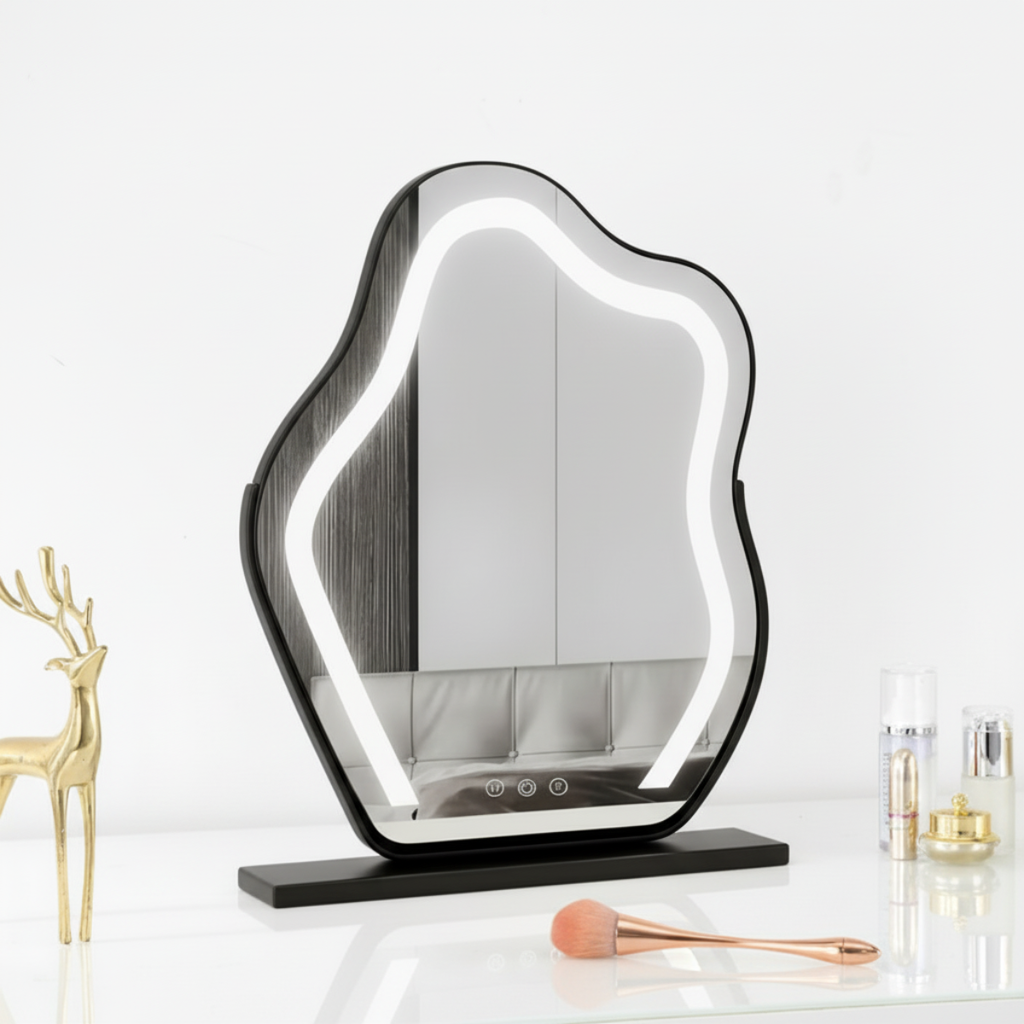 מראת לד שולחנית בצורת ענן לשידת איפור בצבע שחור\לבן