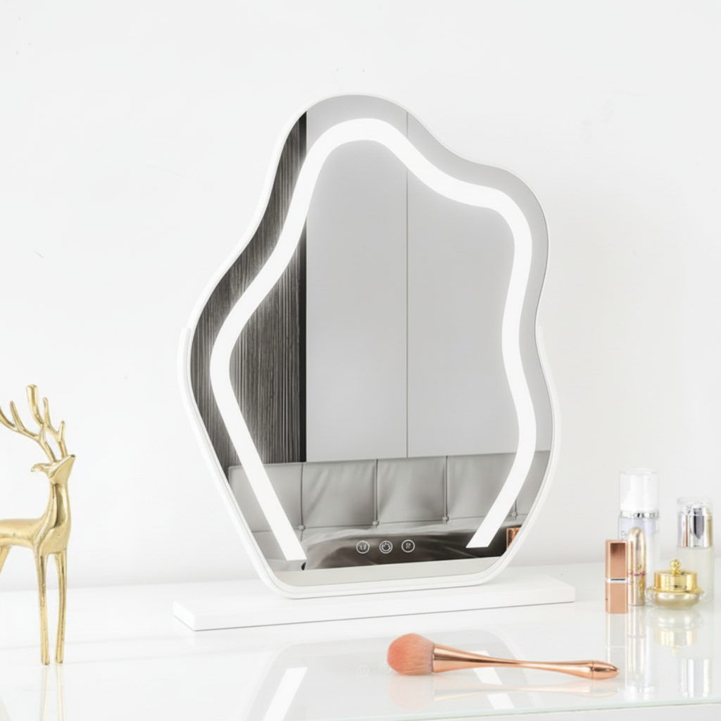 מראת לד שולחנית בצורת ענן לשידת איפור בצבע שחור\לבן