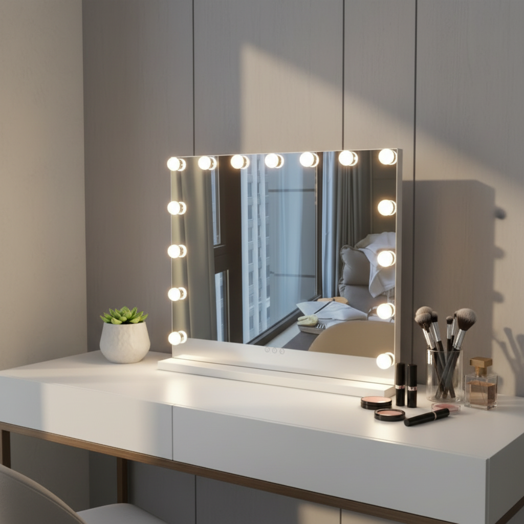 מראת הוליווד יוקרתית עם תאורה לשידת איפור במגוון צבעים 60*45