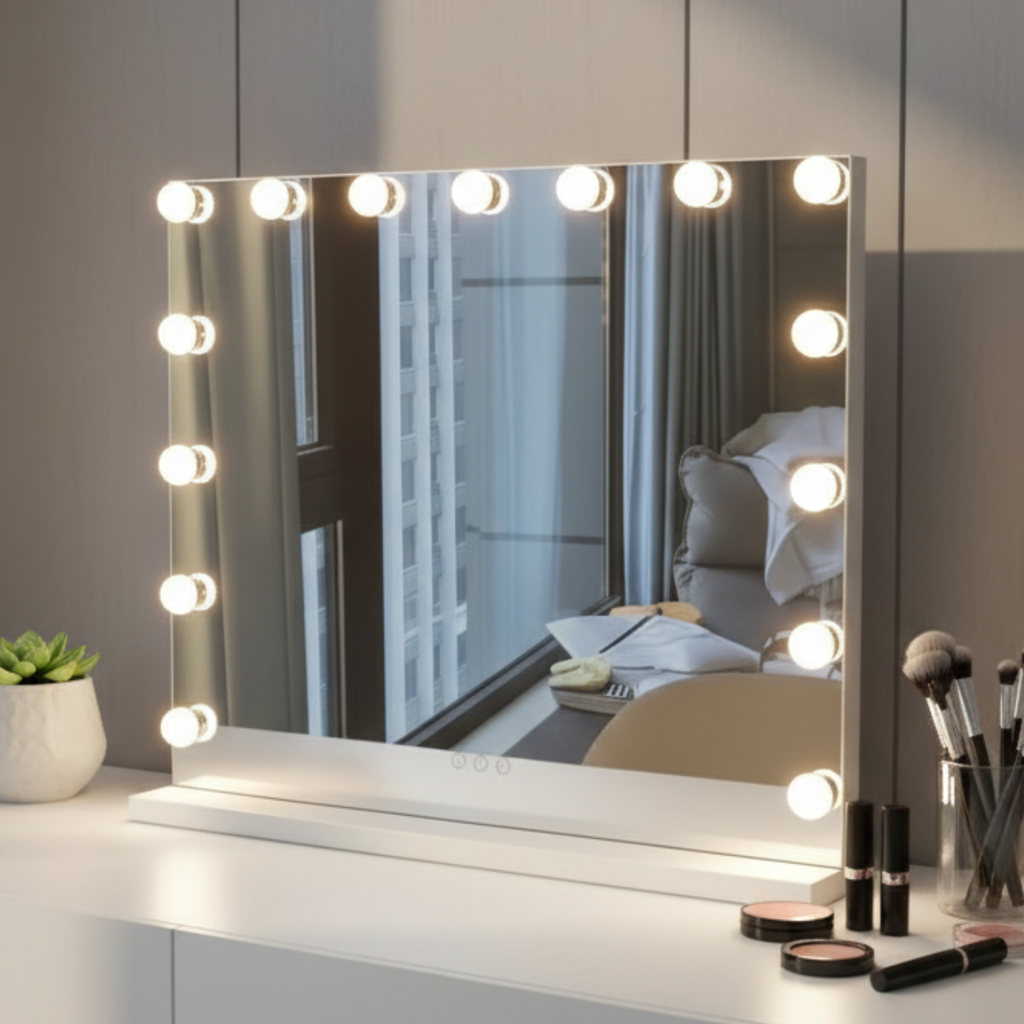 מראת הוליווד יוקרתית עם תאורה לשידת איפור במגוון צבעים 60*80