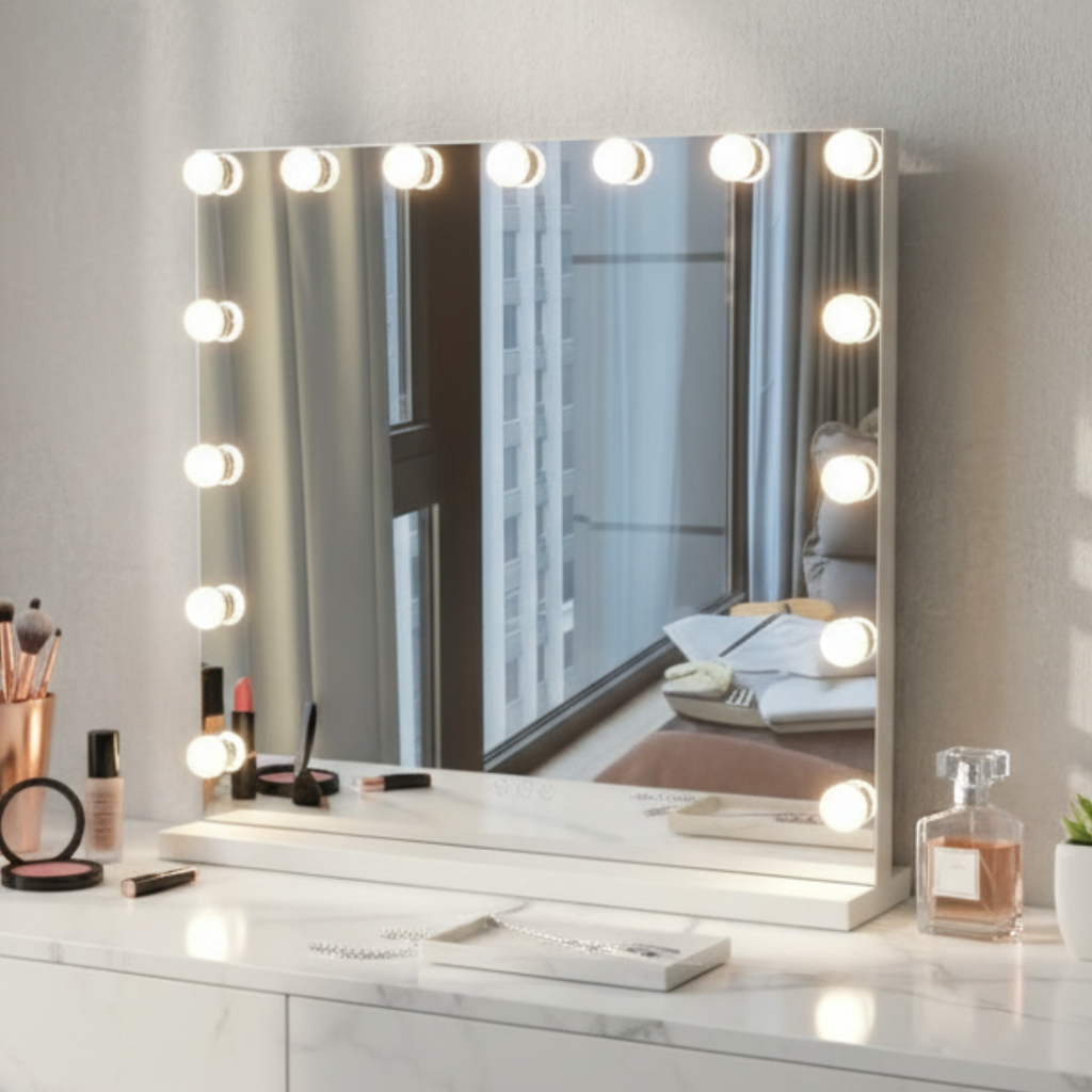 מראת הוליווד יוקרתית עם תאורה לשידת איפור במגוון צבעים 60*80