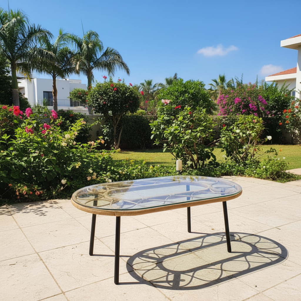 שולחן מראטן לגינה ולמרפסת בעיצוב ייחודי דגם מלדיביים