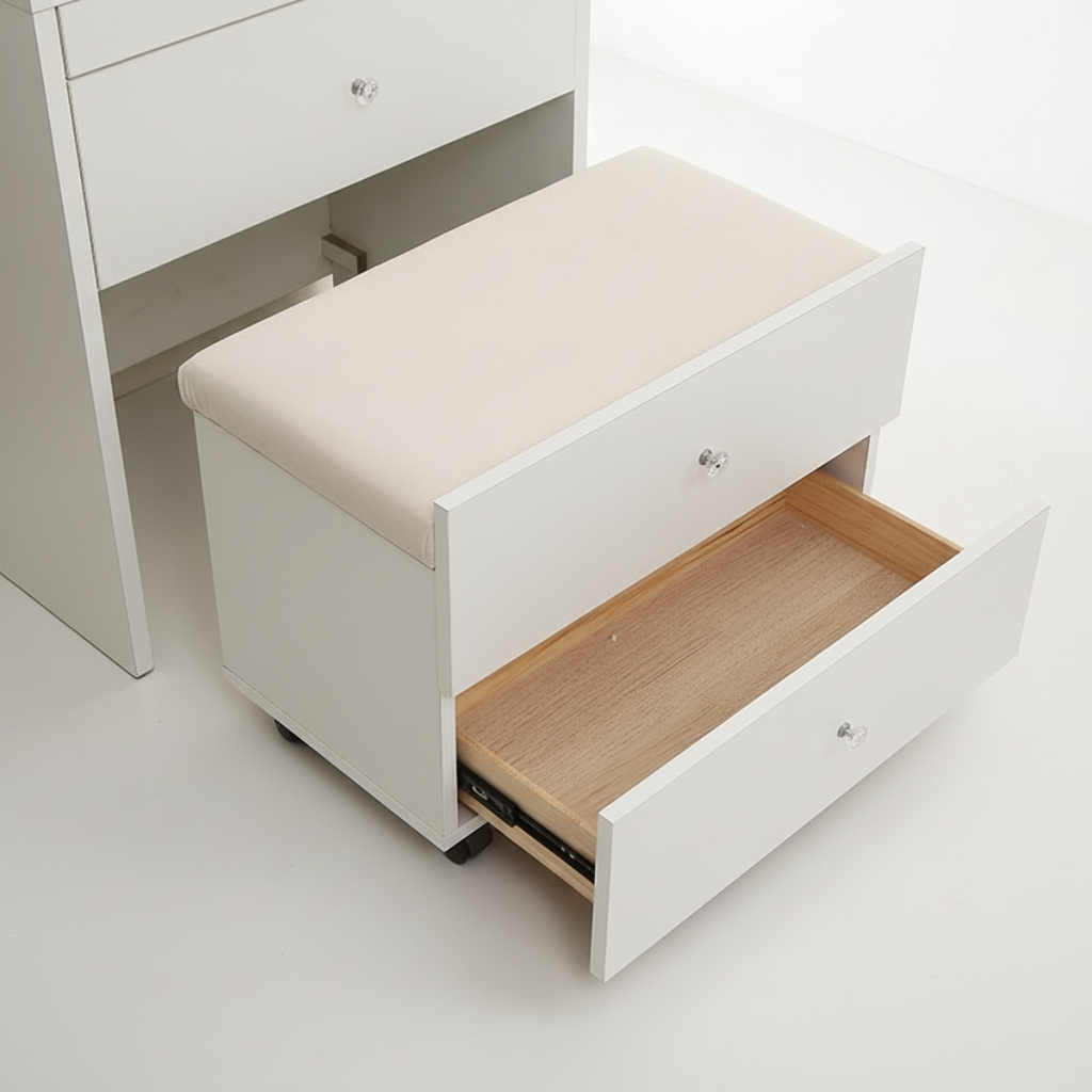 שידת איפור חכמה עם בלוטוס כולל מגירות , כסא נשלף ומראת לד דגם איטליה