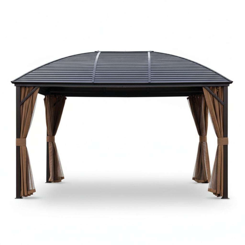 גזיבו פרגולה מפואר ומאסיבי מאלומיניום עם גג מגולוון