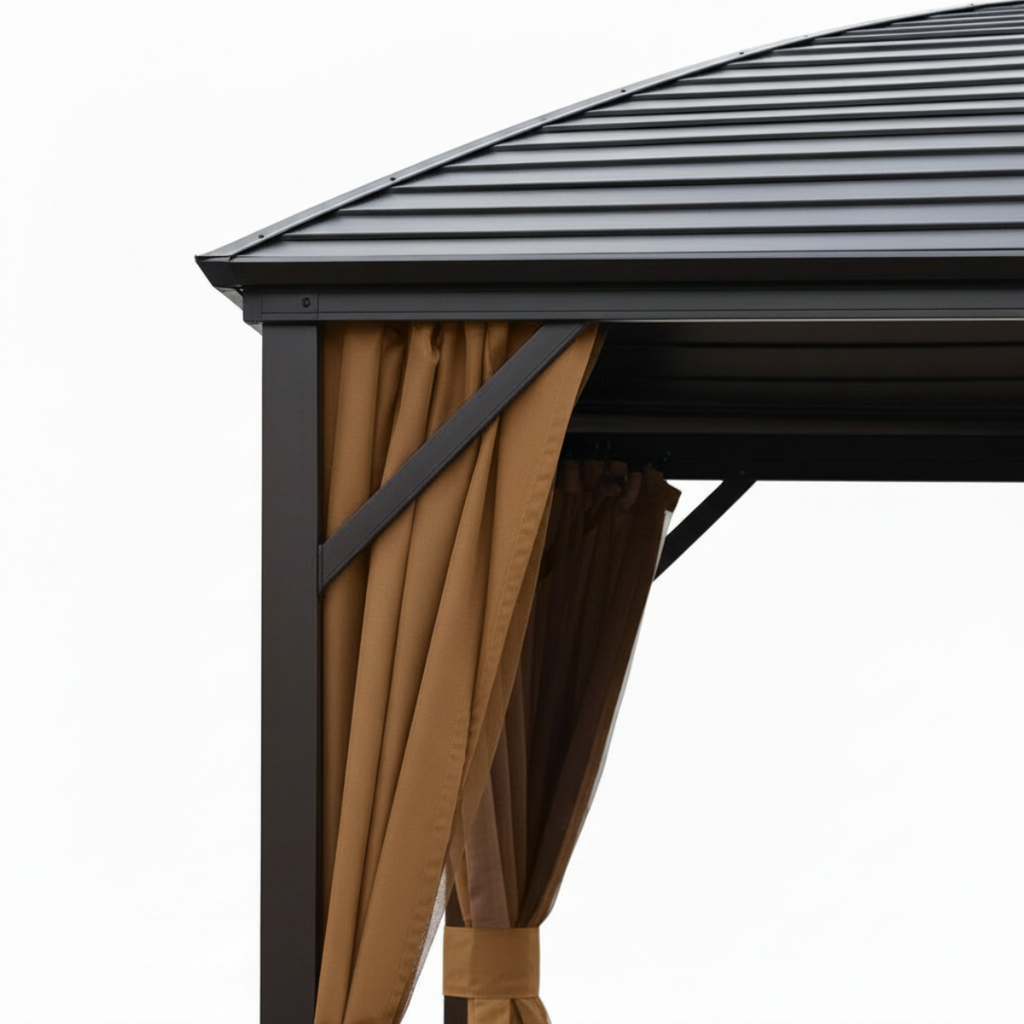 גזיבו פרגולה מפואר ומאסיבי מאלומיניום עם גג מגולוון