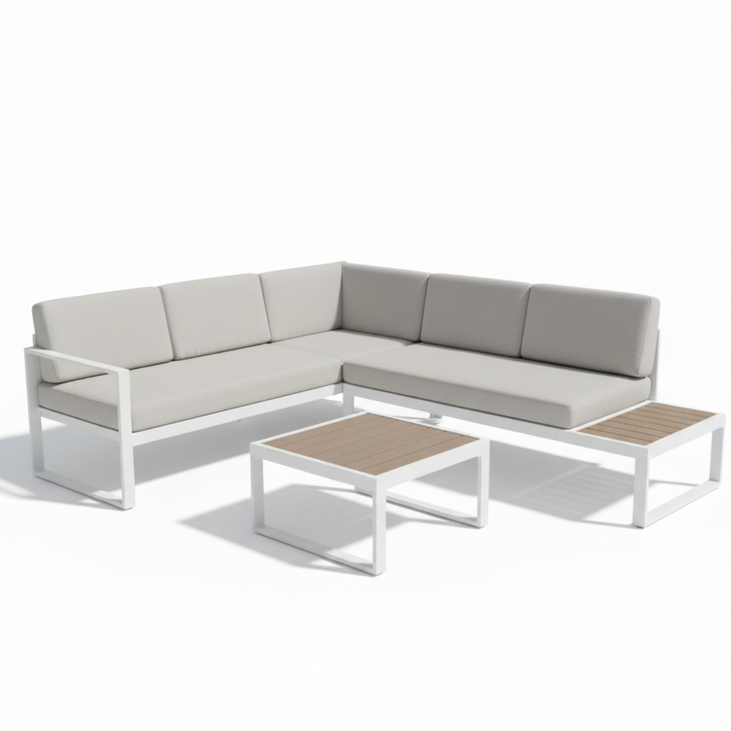 מערכת ישיבה פינתית מאלומיניום בצבע לבן דגם מיאמי