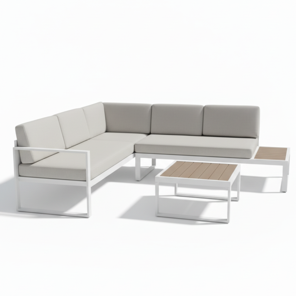 מערכת ישיבה פינתית מאלומיניום בצבע לבן דגם מיאמי