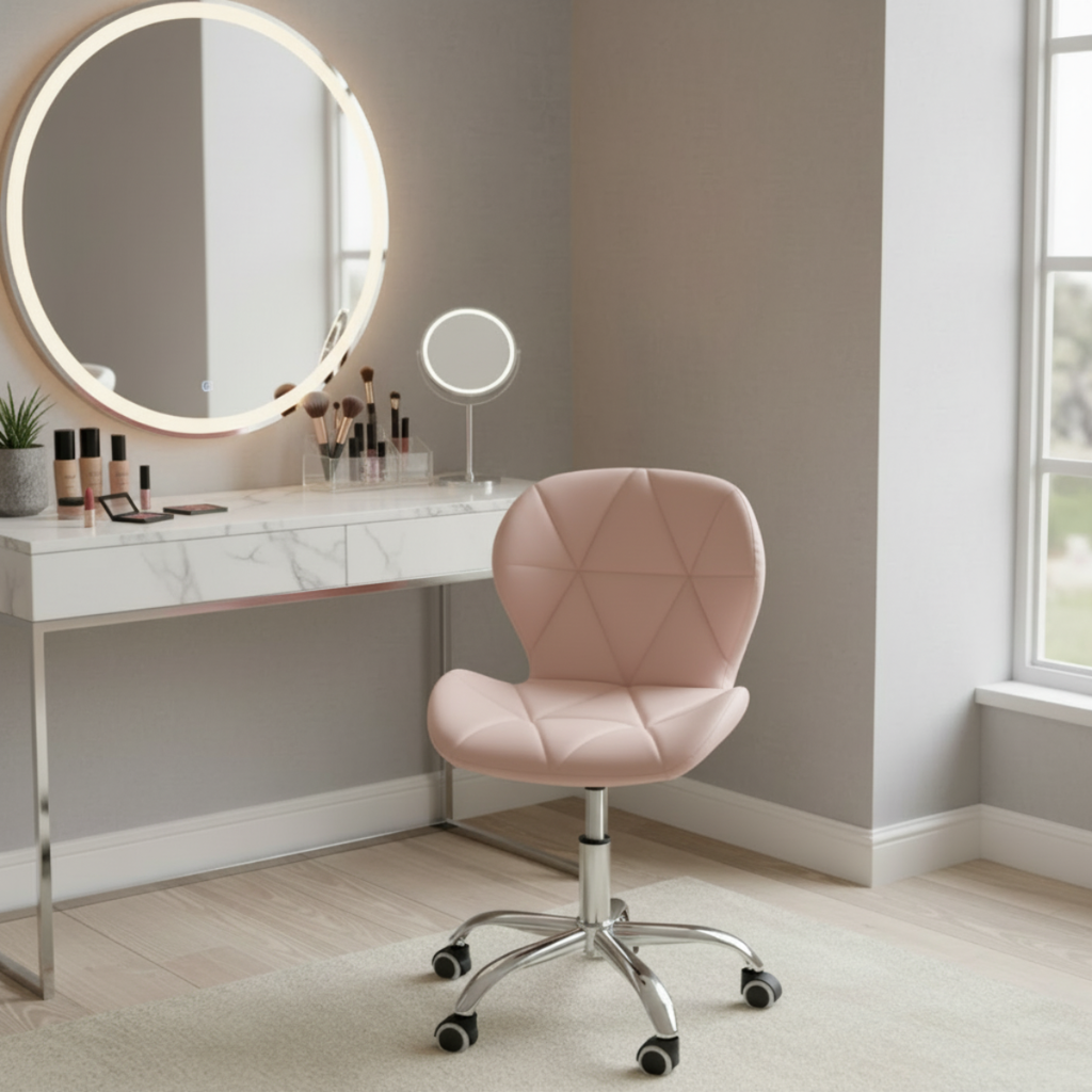 כסא יהלום דמוי עור איכותי מעוצב עם גלגלים לשידת איפור