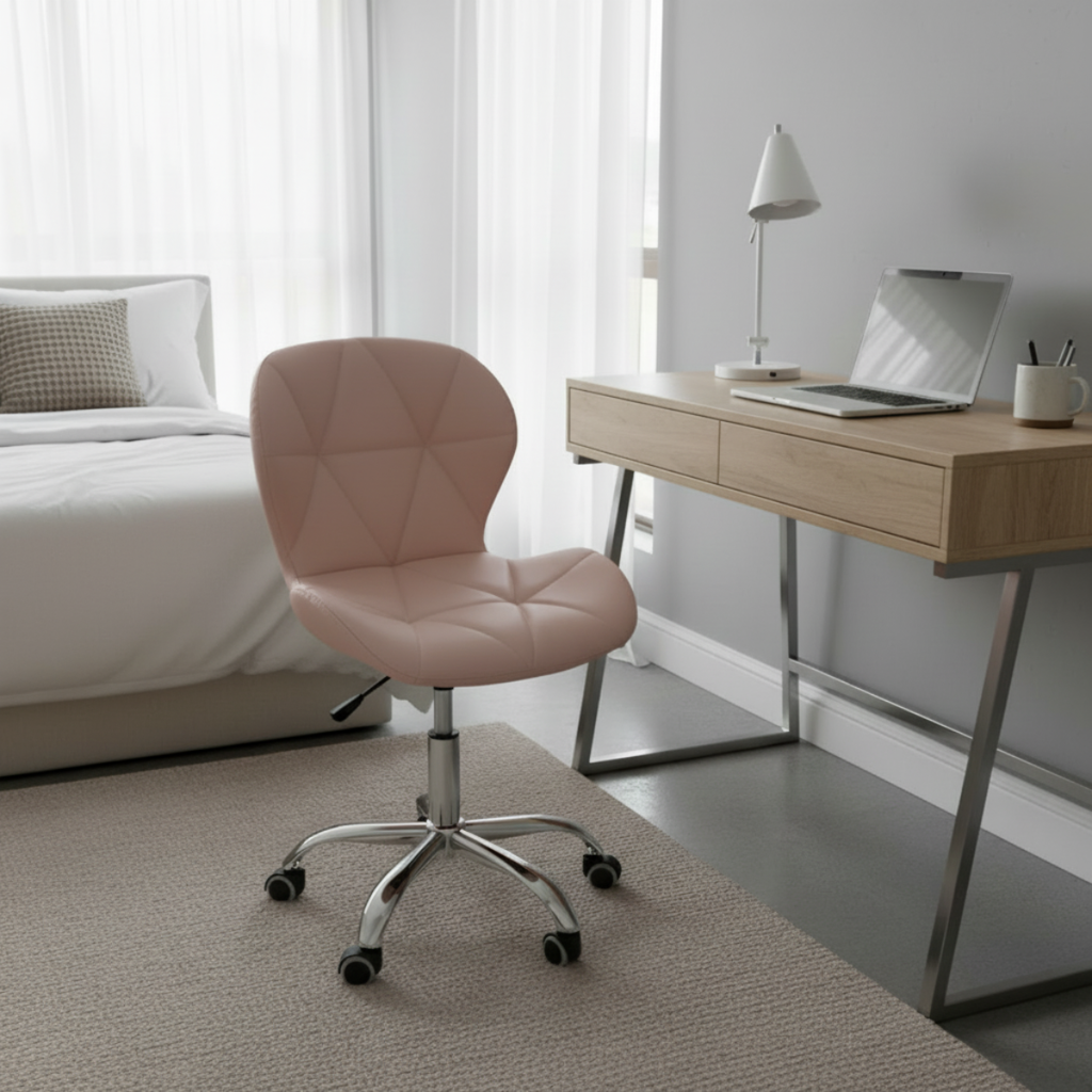 כסא יהלום דמוי עור איכותי מעוצב עם גלגלים לשידת איפור