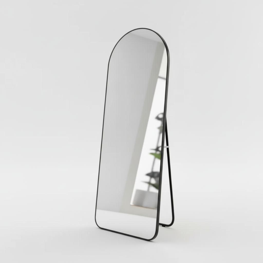 מראת גוף גדולה עם מסגרת שחורה נתלית ועומדת 65*170