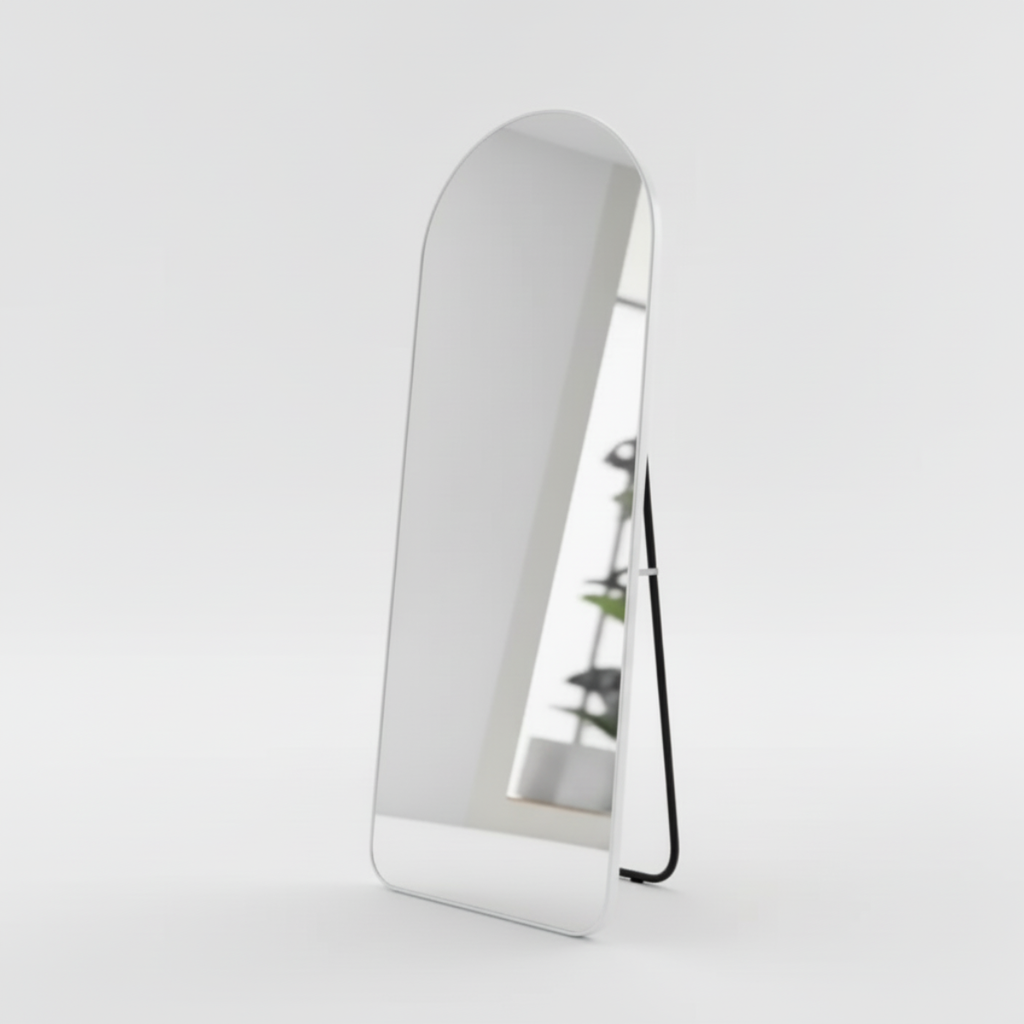 מראת גוף גדולה עם מסגרת לבנה נתלית ועומדת 65*170