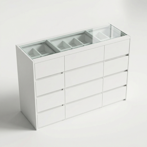 שידת איפור לבנה ויוקרתית בעיצוב ייחודי כולל כסא נשלף ומגירות אחסון דגם אמריקה