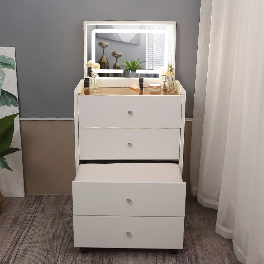 שידת איפור חכמה עם בלוטוס כולל מגירות , כסא נשלף ומראת לד דגם איטליה