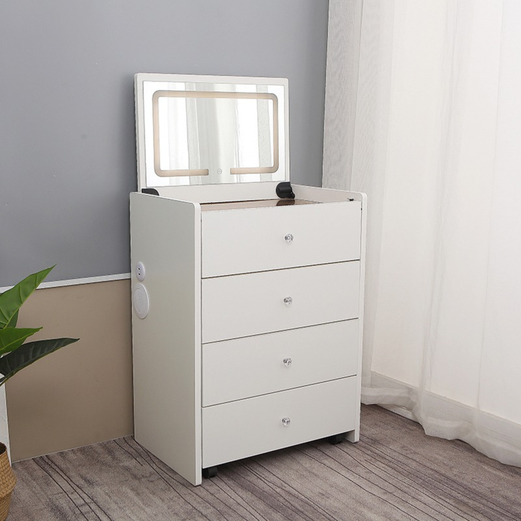 שידת איפור חכמה עם בלוטוס כולל מגירות , כסא נשלף ומראת לד דגם איטליה