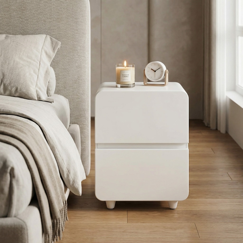 שידת לילה מעוצבת בצבע לבן דגם פורטו