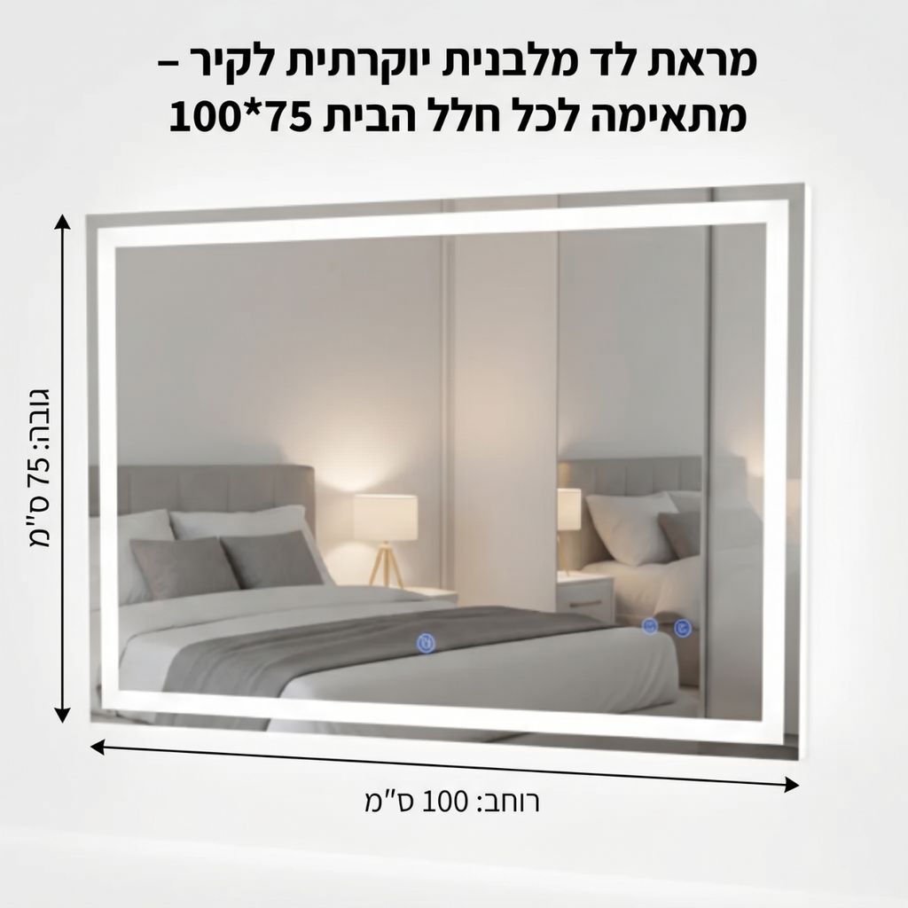 מראת לד מלבנית יוקרתית לקיר – מתאימה לכל חלל הבית ‎100*75