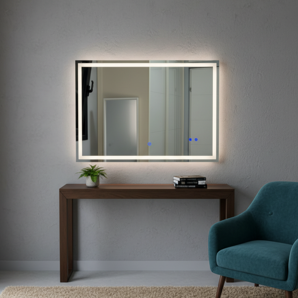 מראת לד מלבנית יוקרתית לקיר – מתאימה לכל חלל הבית ‎100*75