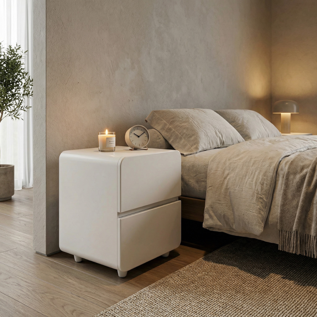 שידת לילה מעוצבת בצבע לבן דגם פורטו