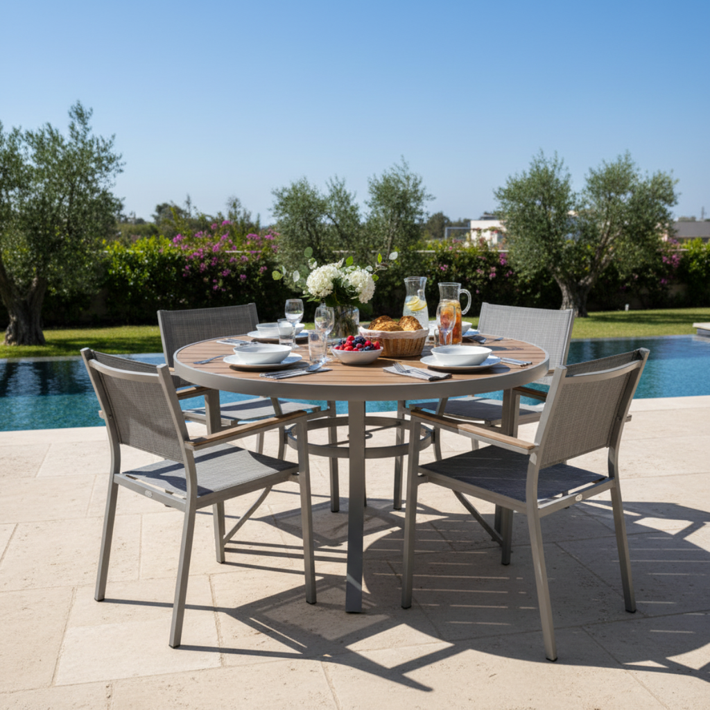 שולחן אלומיניום עגול איכותי לגינה ולמרפסת קוטר 130 ס