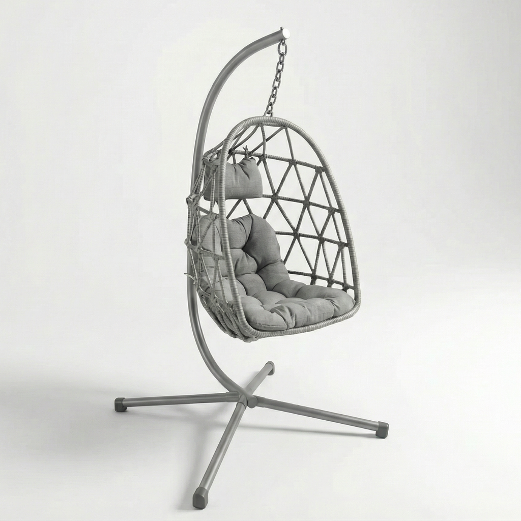 ערסל נדנדה ראטן לגינה ולמרפסת בצבע אפור דגם ברלין