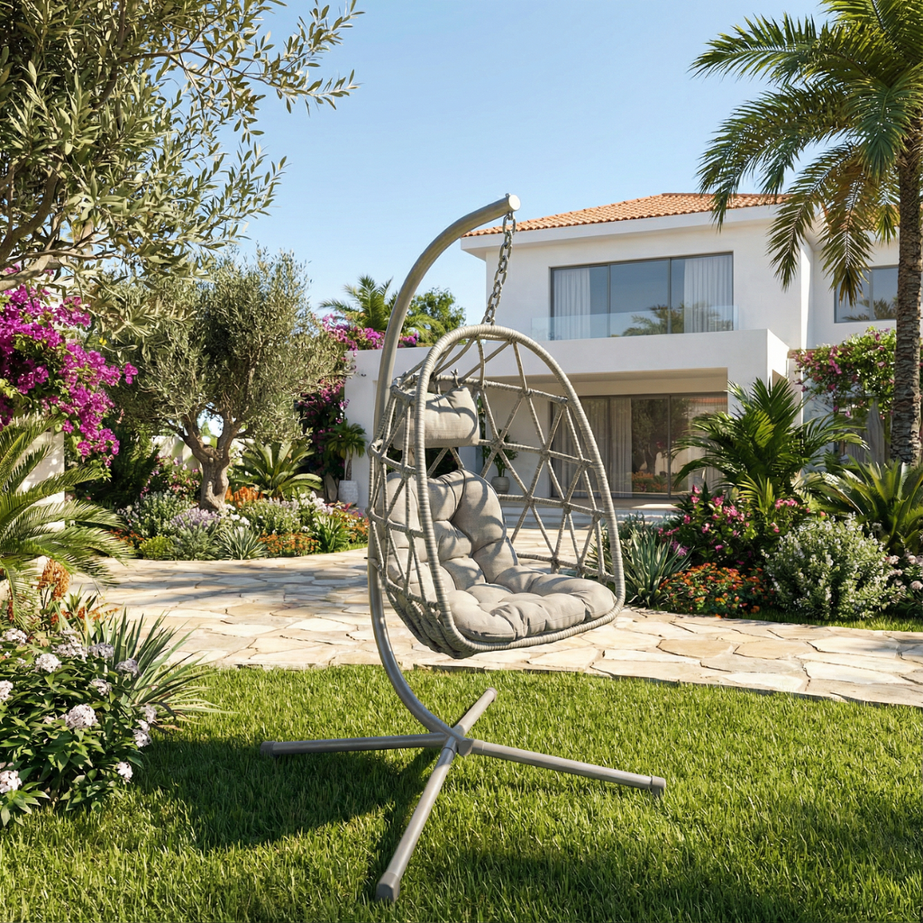 ערסל נדנדה ראטן לגינה ולמרפסת בצבע אפור דגם ברלין