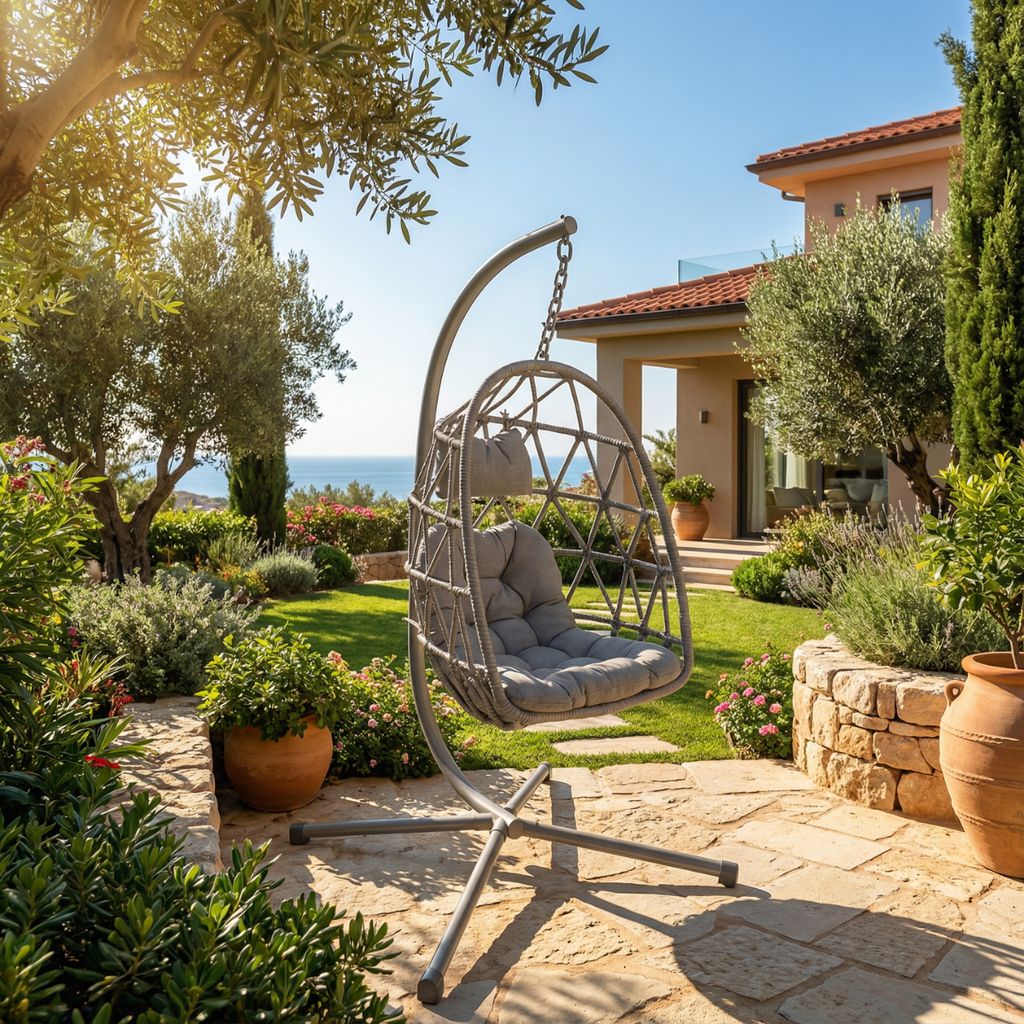 ערסל נדנדה ראטן לגינה ולמרפסת בצבע אפור דגם ברלין