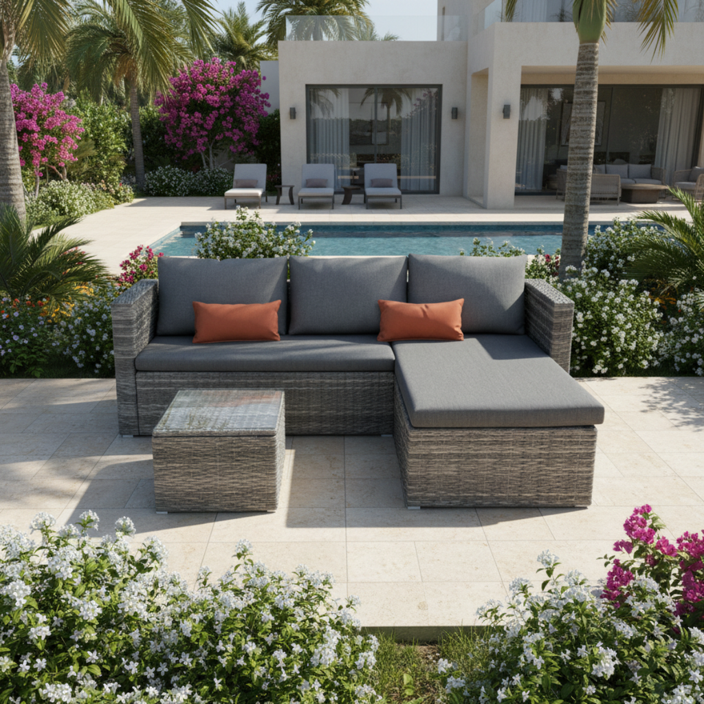 מערכת ישיבה פינתית עם שזלונג כולל שולחן דגם יוסטון