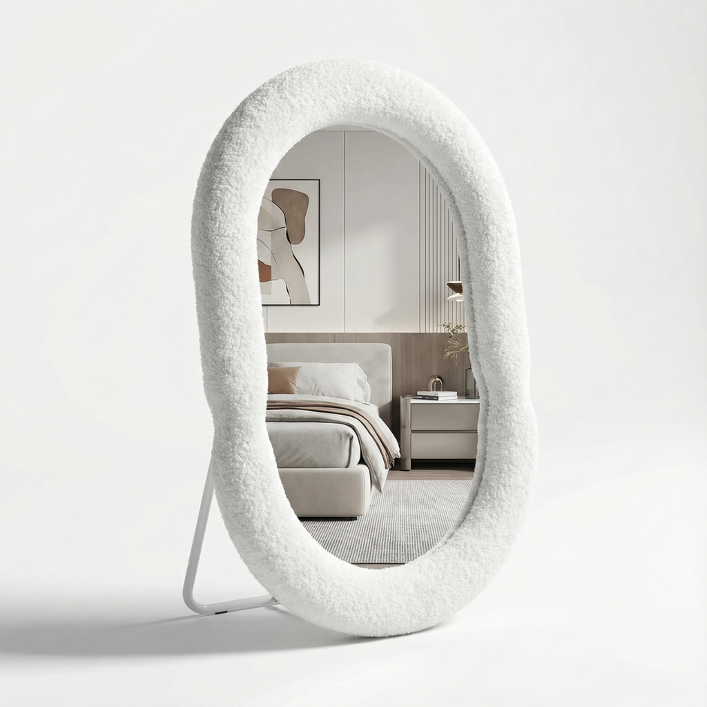 מראת בוקלה אובלית לשידת איפור בצבע לבן דגם לונדון