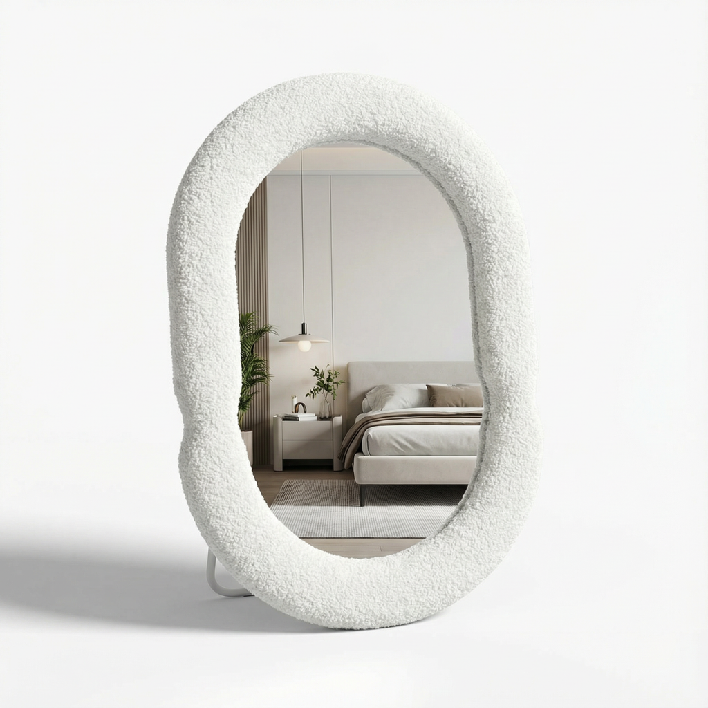 מראת בוקלה אובלית לשידת איפור בצבע לבן דגם לונדון