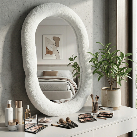 מראת בוקלה אובלית לשידת איפור בצבע לבן דגם לונדון