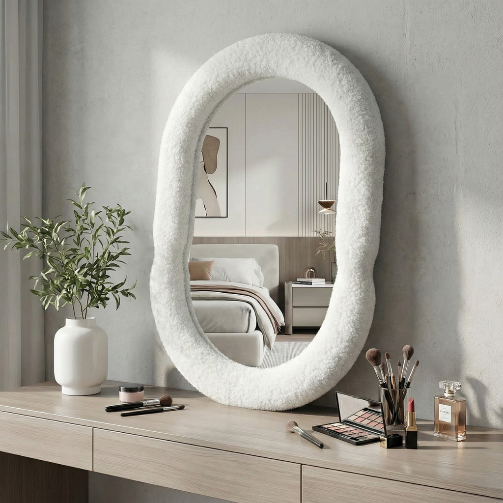 מראת בוקלה אובלית לשידת איפור בצבע לבן דגם לונדון