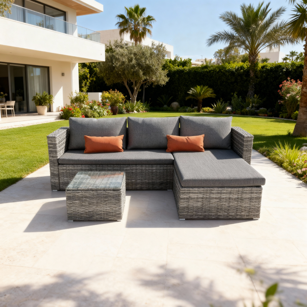 מערכת ישיבה פינתית עם שזלונג כולל שולחן דגם יוסטון