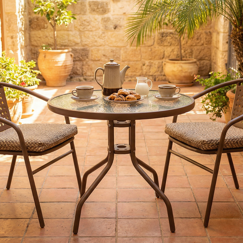 שולחן עגול למרפסת בצבע חום קוטר 60 דגם רומא